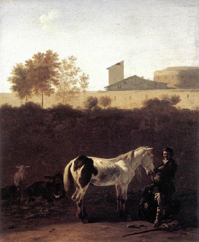 DUJARDIN, Karel Italian Landscape with Herdsman and a Piebald Horse sg china oil painting image